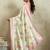 Off white printed satin fashion saree with blouse piece