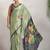 Sea green printed satin fashion saree with blouse piece
