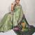 Sea green printed satin fashion saree with blouse piece