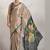 Brown printed satin fashion saree with blouse piece