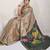 Brown printed satin fashion saree with blouse piece