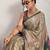 Brown printed satin fashion saree with blouse piece