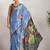 Blue printed satin fashion saree with blouse piece