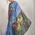 Blue printed satin fashion saree with blouse piece