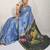 Blue printed satin fashion saree with blouse piece
