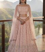 Baby Pink Sequins Embroidered Lehenga Choli with Net Dupatta