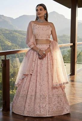 Baby Pink Sequins Embroidered Lehenga Choli with Net Dupatta 3