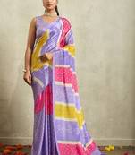 Purple printed satin fashion saree with blouse piece