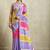 Purple printed satin fashion saree with blouse piece
