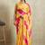 Yellow printed satin fashion saree with blouse piece
