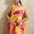 Yellow printed satin fashion saree with blouse piece