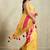 Yellow printed satin fashion saree with blouse piece