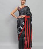 Silver printed satin fashion saree with blouse piece