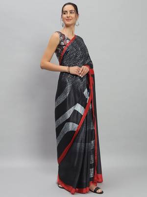 Silver printed satin fashion saree with blouse piece 2