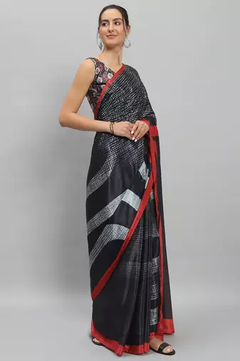 Silver printed satin fashion saree with blouse piece