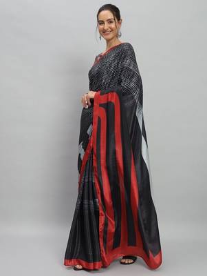 Silver printed satin fashion saree with blouse piece 3