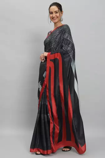 Silver printed satin fashion saree with blouse piece