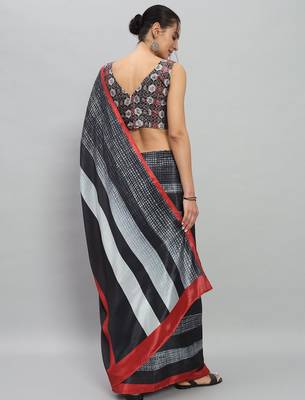 Silver printed satin fashion saree with blouse piece 4