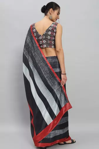 Silver printed satin fashion saree with blouse piece