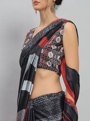 Silver printed satin fashion saree with blouse piece 5