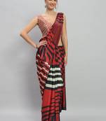 Red printed satin fashion saree with blouse piece
