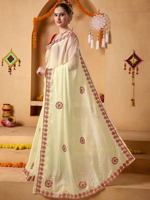Cream plain tissue festive wear saree with blouse piece 3