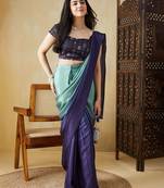 Green plain satin designer saree with blouse piece