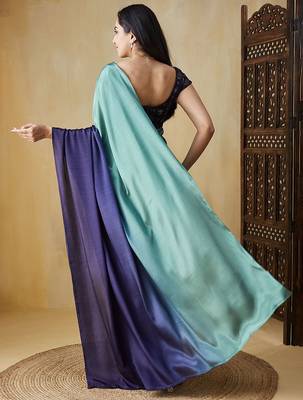 Green plain satin designer saree with blouse piece 3
