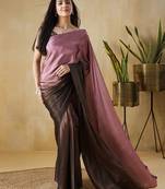 Pink plain satin designer saree with blouse piece