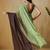 Green plain satin designer saree with blouse piece