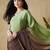 Green plain satin designer saree with blouse piece