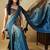 Blue plain satin designer saree with blouse piece