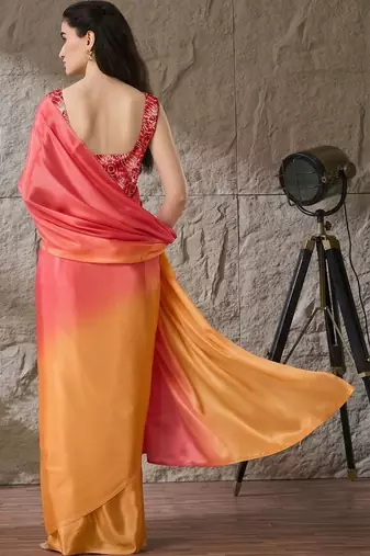 Multi plain satin designer saree with blouse piece
