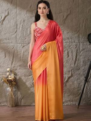 Multi plain satin designer saree with blouse piece 5