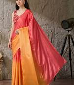 Multi plain satin designer saree with blouse piece