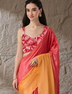 Multi plain satin designer saree with blouse piece 3