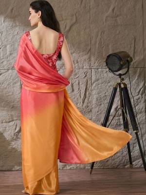 Multi plain satin designer saree with blouse piece 4