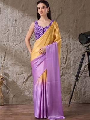 Multi plain satin designer saree with blouse piece 1