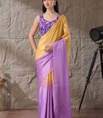Multi plain satin designer saree with blouse piece