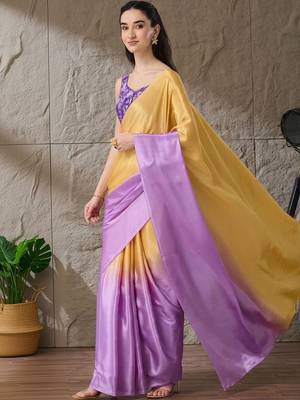 Multi plain satin designer saree with blouse piece 2