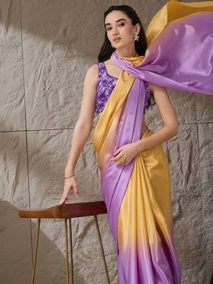 Multi plain satin designer saree with blouse piece 3