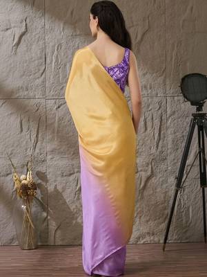 Multi plain satin designer saree with blouse piece 4