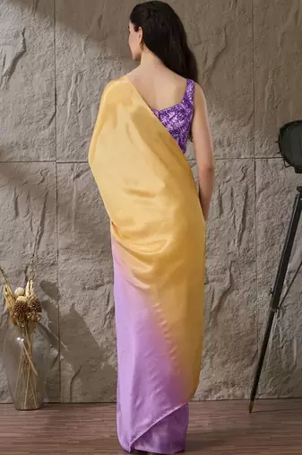 Multi plain satin designer saree with blouse piece
