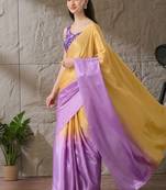 Multi plain satin designer saree with blouse piece