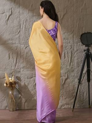 Multi plain satin designer saree with blouse piece 2