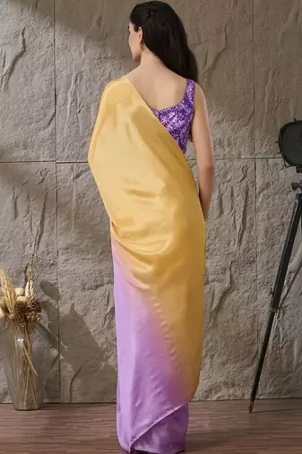 Multi plain satin designer saree with blouse piece