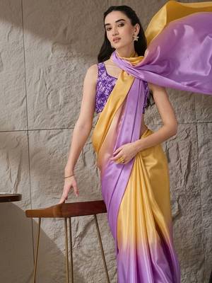 Multi plain satin designer saree with blouse piece 3