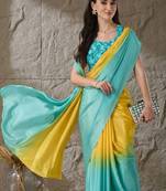 Multi plain satin designer saree with blouse piece