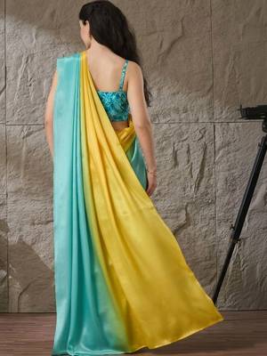 Multi plain satin designer saree with blouse piece 3