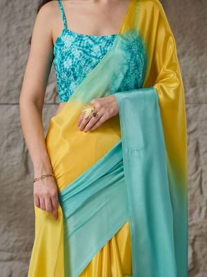 Multi plain satin designer saree with blouse piece 5